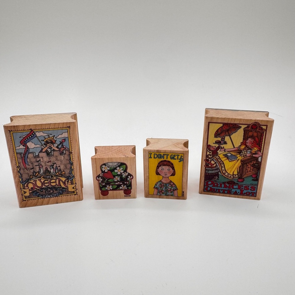 Mary Engelbreit All Night Media Wood Rubber Stamp Set Queen Princess 4pc Lot